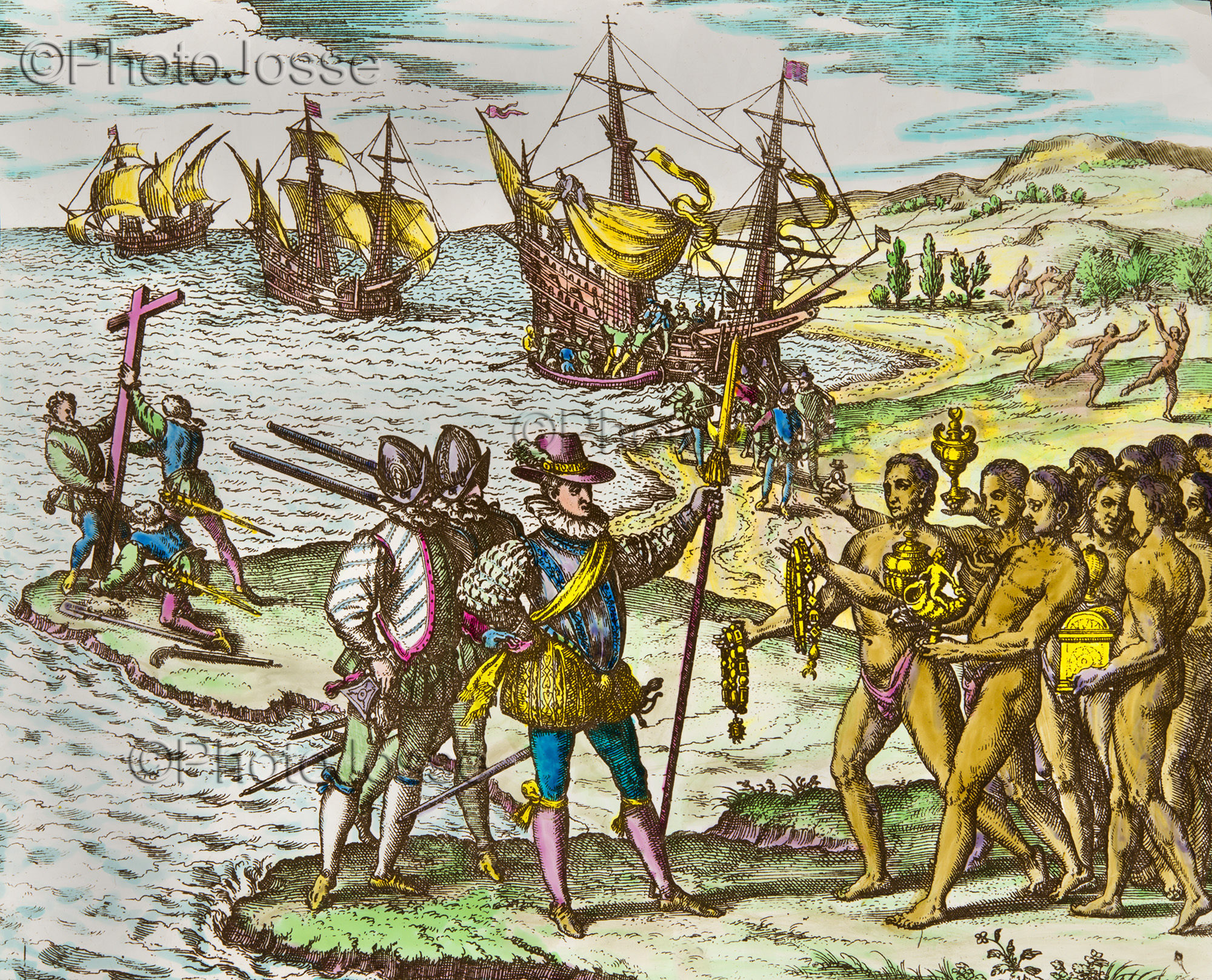 Christophe Colomb accueilli par les indiens